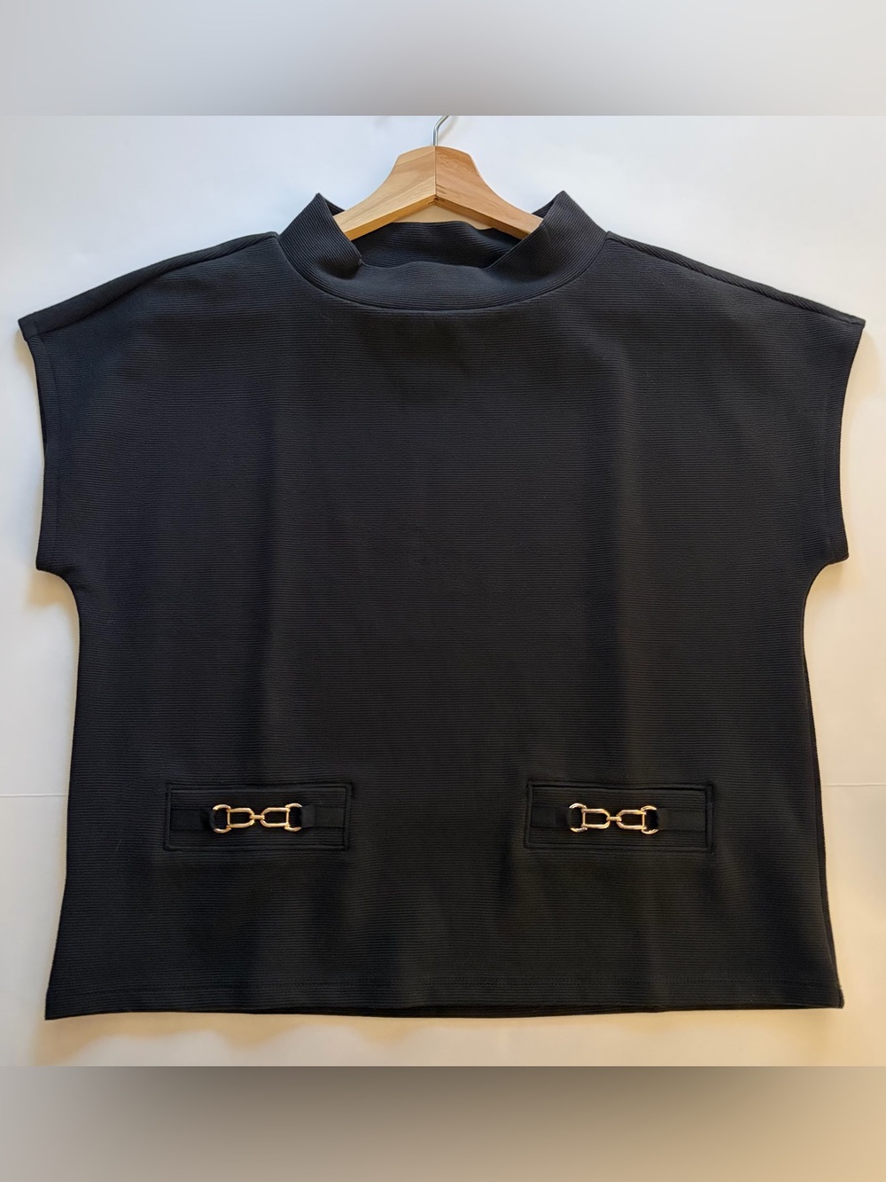 NWT! Ann Taylor Black Mock Neck with Gold Accents